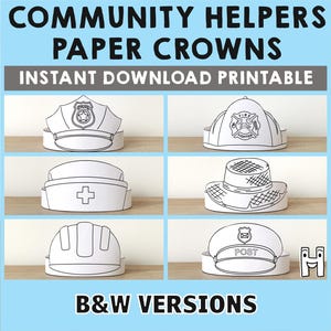 Ajudantes da Comunidade Coroas de Papel Policial Construtor Fazendeiro Enfermeiro Carteiro Colorir Bombeiro Imprimível Artesanato Infantil Festa de Aniversário Fantasia Download