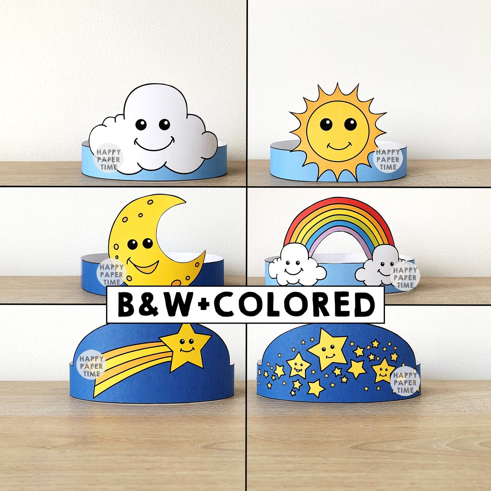 Astronomy Paper Crowns Sun Rainbow Moon Cloud Shooting Stars Printable ...