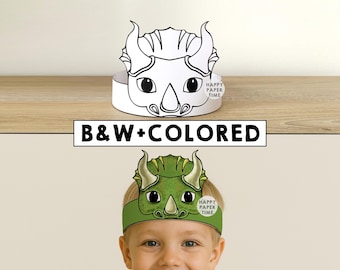 Triceratops Paper Crown Party Coloring Printable Kids Craft Dinosaur Birthday Decor Printable Favor Costume DIY Printable Instant Download