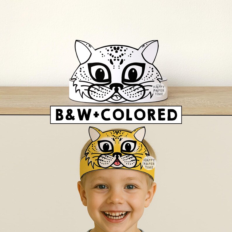 Cheetah Paper Crown Party Coloring Printable Kids Craft Safari Birthday ...
