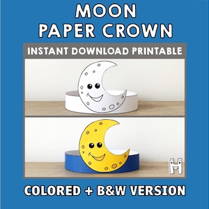 Moon Paper Crowns Astronomy Summer Spring Printable Kids Craft Birthday Party Favor Costume DIY Instant Download Template