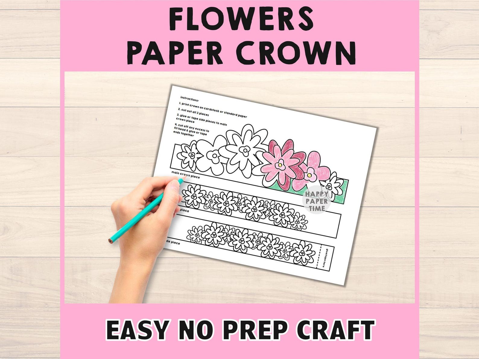 Flower Paper Crown Party Coloring Printable Kids Craft Spring Fairy ...