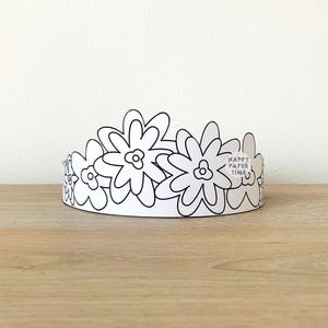 Flower Paper Crown Party Coloring Printable Kids Craft Spring Fairy Costume Birthday Printable Favor Costume DIY - Instant Download