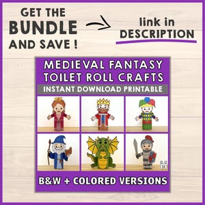 Jester Toilet Paper Roll Craft Medieval Fantasy Party Coloring Printable Decoration Kids Play Cut out Glue DIY - Instant Download image 6