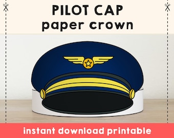 Pilot Cap Paper Crown Airline Party Printable Kids Craft Community Helpers Career Day Costume Printable Favor DIY Instant Download