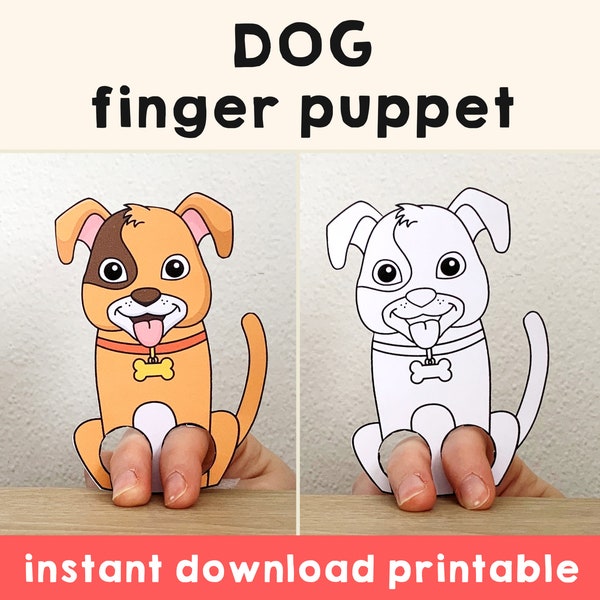 Dog Puppy paper craft printable pet animal Finger Puppet Kids Craft Birthday Party Kids Coloring Puppet - Instant Download