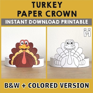 Kalkoenhoed papieren kroon Thanksgiving-feestje kleuren afdrukbare Kids Craft kostuum afdrukbare gunst kostuum DIY - direct downloaden
