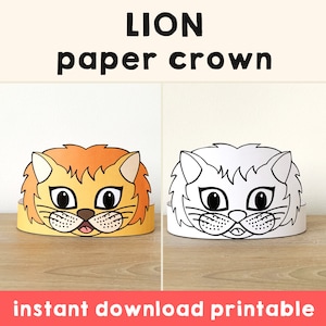 Lion Paper Crown Printable Coloring Table Decor Kids Craft Lion Birthday Party Printable Favor Lion Costume DIY Printable Instant Download