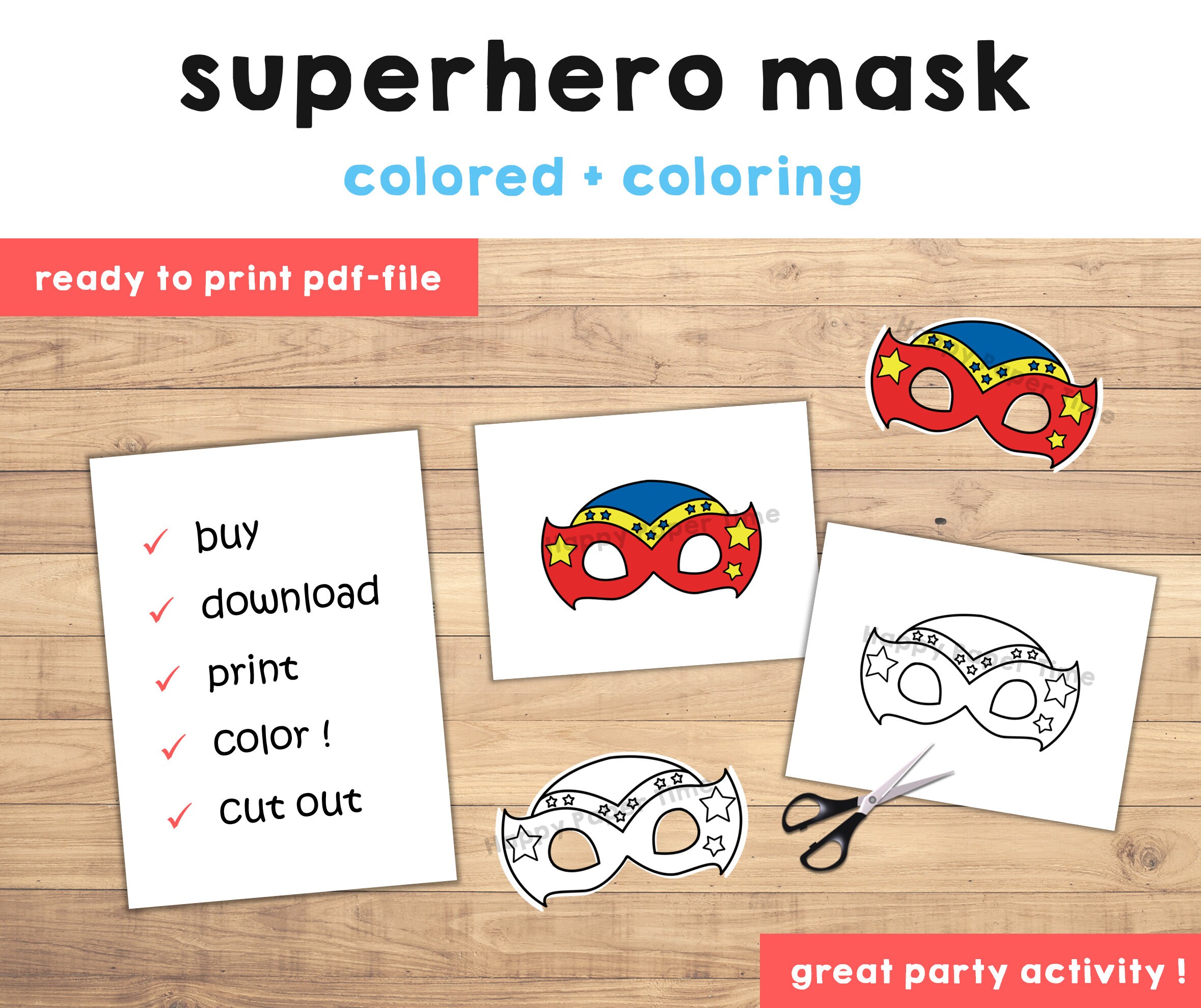 Superhero Mask Costume Hero Mask Printable Party Favor Craft Halloween ...