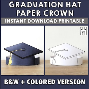 Cappello di laurea, corona di carta, festa, da colorare, stampabile, lavoretto per bambini, decorazioni per l'università, bomboniera, costume fai da te, download immediato