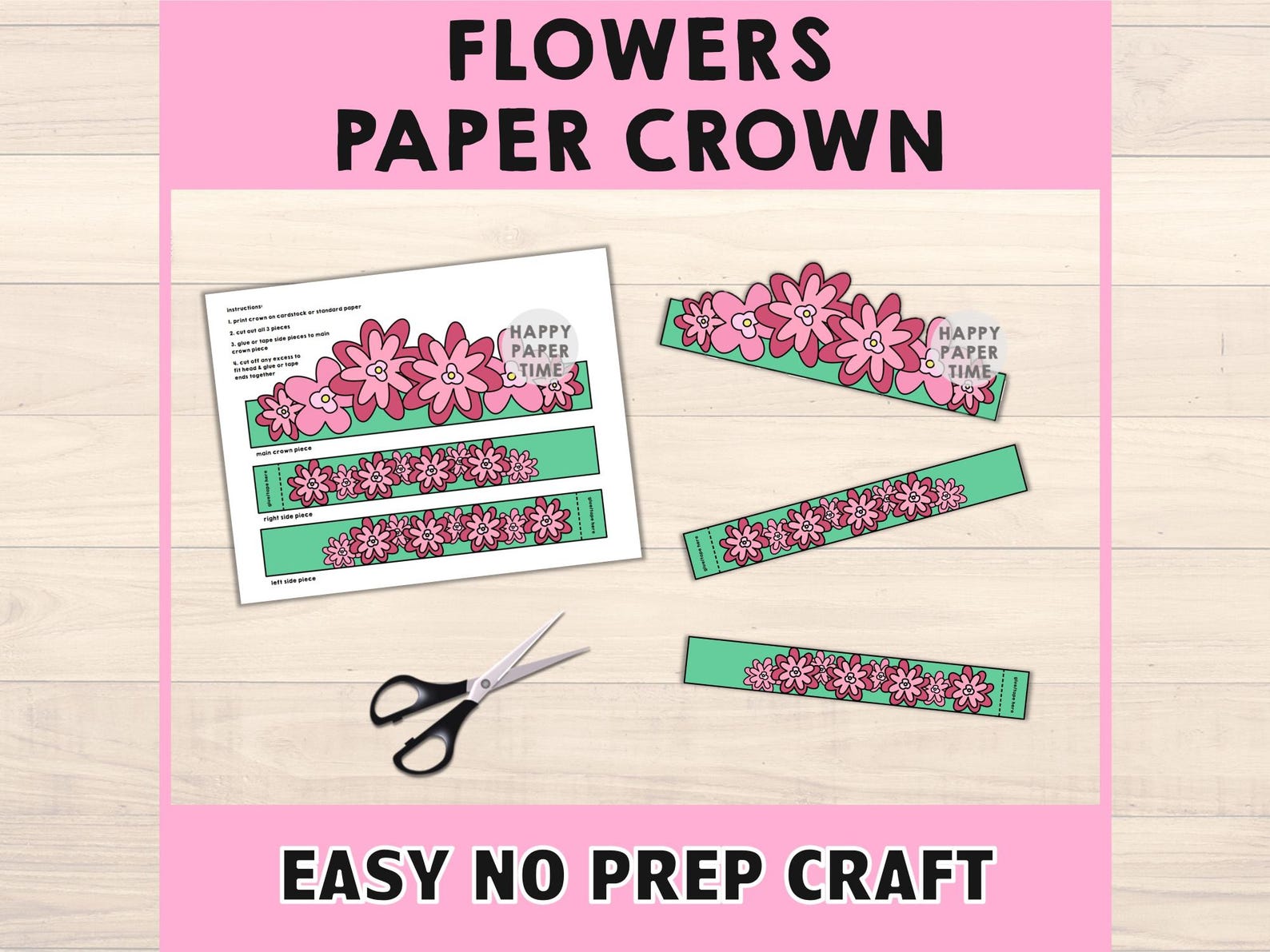 Flower Paper Crown Party Coloring Printable Kids Craft Spring Fairy ...