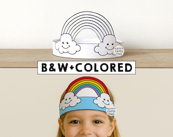 Rainbow Paper Crowns Headband Activity Astronomy Summer Spring Printable Kids Craft Coloring Birthday Party Favor Costume DIY Template