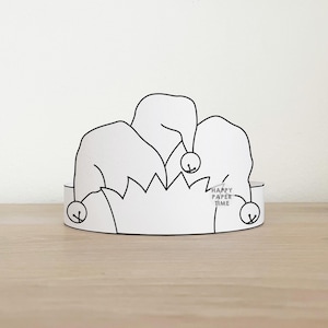 Jester Clown Paper hat crown template Fantasy Medieval Party Headband Coloring Printable Kids Craft Birthday Favor favor - Instant Download