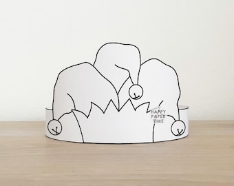 Jester Clown Paper hat crown template Fantasy Medieval Party Headband Coloring Printable Kids Craft Birthday Favor favor - Instant Download