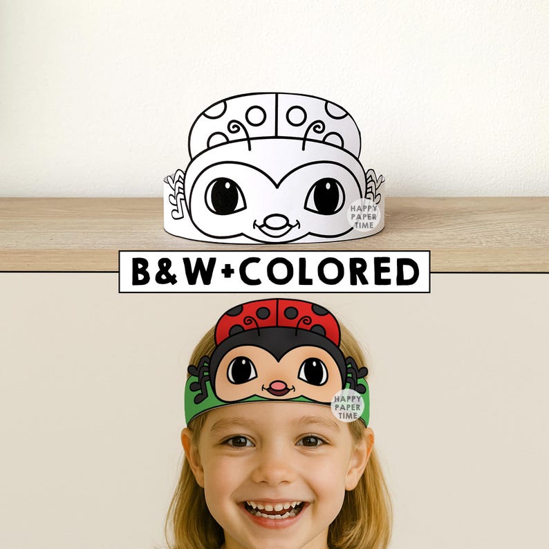 Ladybug Paper Crown Party Coloring Printable Kids Craft Insect Birthday Decor Printable Favor pdf Costume DIY Printable Instant Download image 1