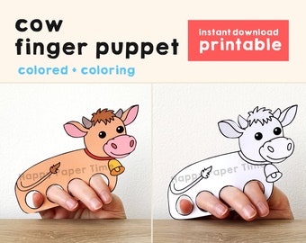 Cow paper craft printable farm animal Finger Puppet Kids Craft Farm Birthday Party Kids Coloring Puppet Printable Instant Download