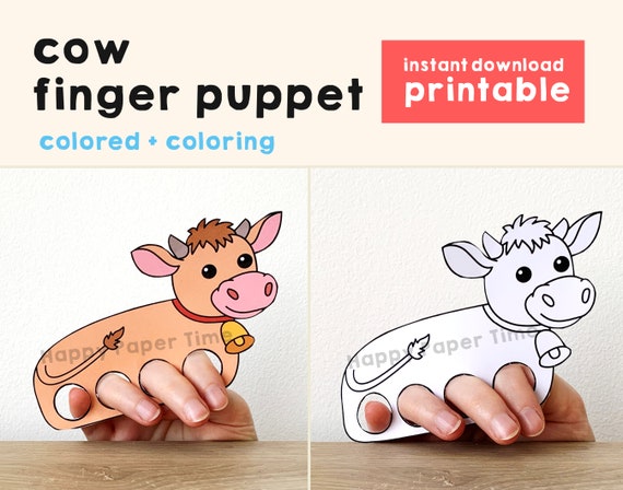Cow Paper Craft Printable Farm Animal Finger Puppet Kids Craft Farm Birthday Party Kids Coloring Puppet Printable Instant Download Etsy