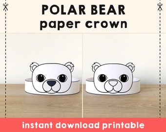 Polar Bear Paper Crown Party Coloring Paper Hat Printable Kids Craft Polar Birthday Decor Printable Favor pdf Costume DIY - Instant Download