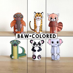 Animaux d'Asie Rouleau de papier toilette Artisanat Safari Party Coloriage Imprimable Décoration Les enfants jouent Découpe colle DIY - Téléchargement immédiat
