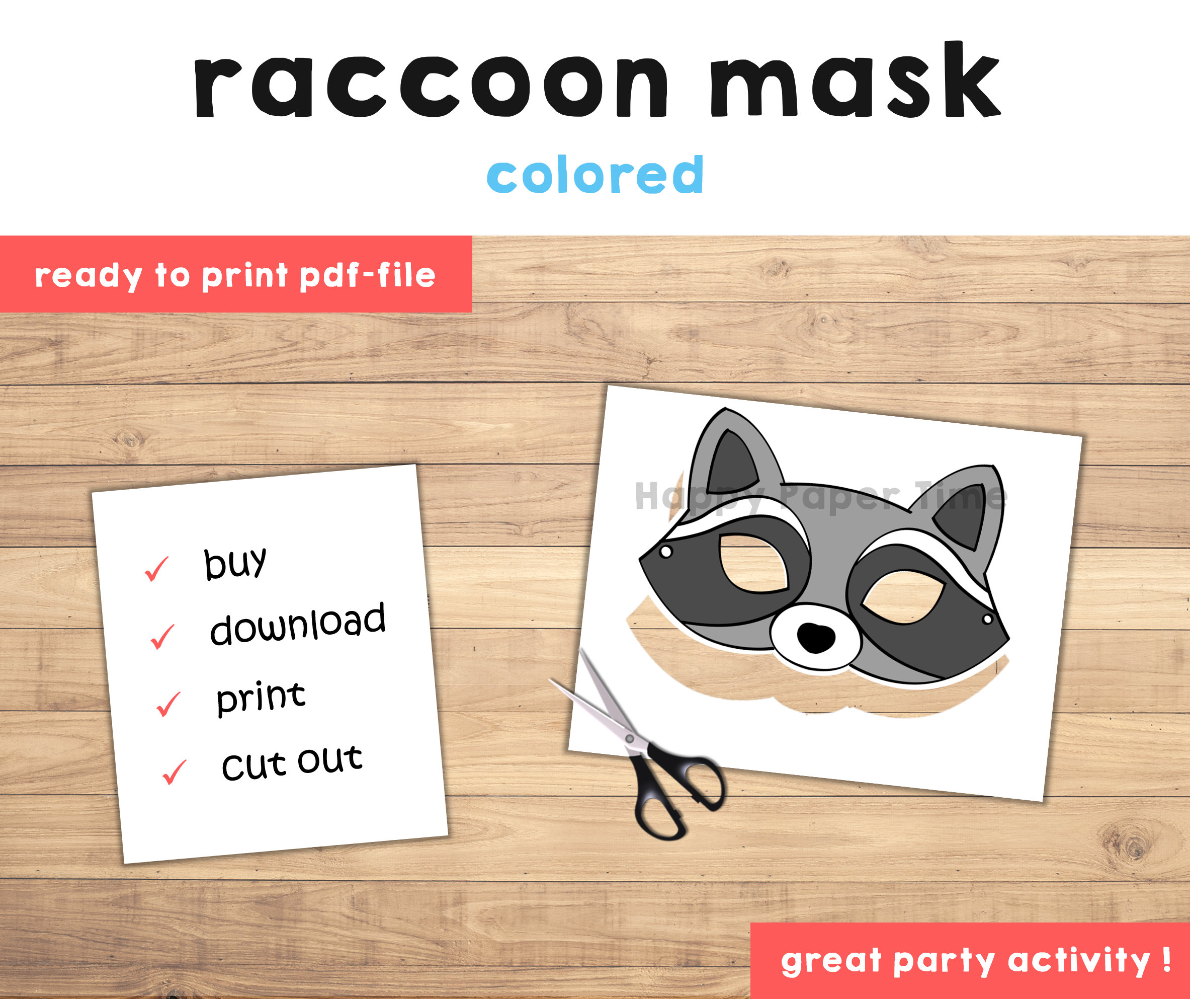Raccoon Mask Raccoon Costume Animal Mask Printable Party Favor Woodland ...