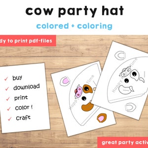 Cow Party Hat Paper Printable Template Print Out Farm Animal Table ...