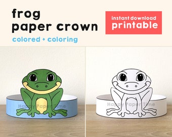 Frog Paper Crown Party Coloring Printable Kids Craft Animal Birthday Decor Printable Favor pdf Costume DIY Printable Instant Download