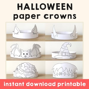 Corone di carta di Halloween Strega Zombie Pipistrello Diavolo Frankenstein Costume stampabile fai da te Festa Bambini Fascia cappello Artigianato Favore Colorare Scarica