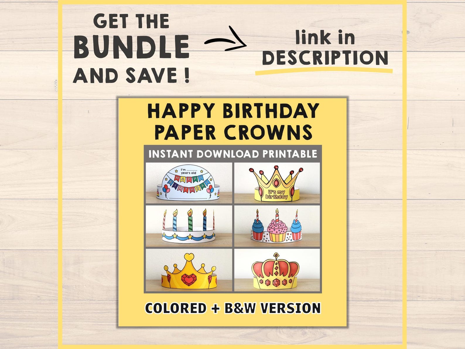 Happy Birthday Paper Crown Party Activity Printable Kids Coloring Craft ...