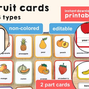 Fruits Flash Cards Imprimable Montessori Matériaux préscolaire Homeschool Kids Classroom Flashcards for Toddlers - Téléchargement instantané