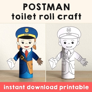 Cartero papel higiénico rollo artesanía cartero fiesta colorear decoración imprimible niños día de carrera ayudantes de la comunidad cortar bricolaje, descarga instantánea