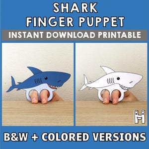 Haifisch papier Handwerk druckbare Fingerpuppe Kinder Basteln Geburtstagsparty Kinder Färbung Puppet - Instant Download