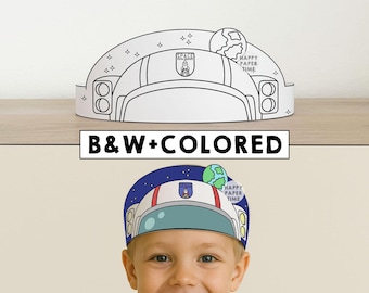 Casco de astronauta, corona de papel, fiesta espacial, astronomía, para colorear, imprimible, diadema infantil, manualidades, disfraz comunitario, recuerdo de cumpleaños, descarga instantánea