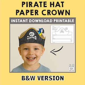 Pirate Hat Paper Crown template Pirate Captain Party Headband Coloring Printable Kids Craft Birthday Favor pdf favor DIY - Instant Download