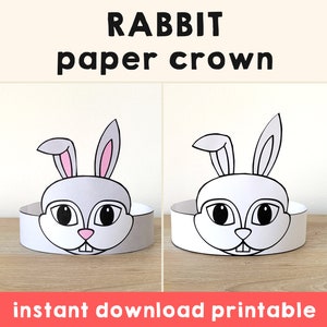 Modello di corona di carta coniglietto di coniglio attività da colorare stampabile artigianato per bambini animale da fattoria festa di compleanno favore costume download immediato fai da te
