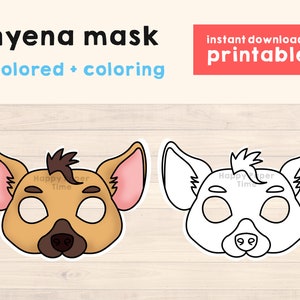 Hyena Mask Costume Animal Mask Printable Party Favor African Jungle Party Printable Mask Kids Party Favor Printable - Instant Download