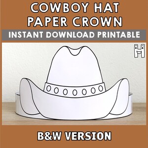 Cowboy Hut Papier Krone Party Färbung druckbare Kinder Handwerk Wilder Westen Texas Kostüm Geburtstag druckbare Favor Kostüm DIY - sofort Download