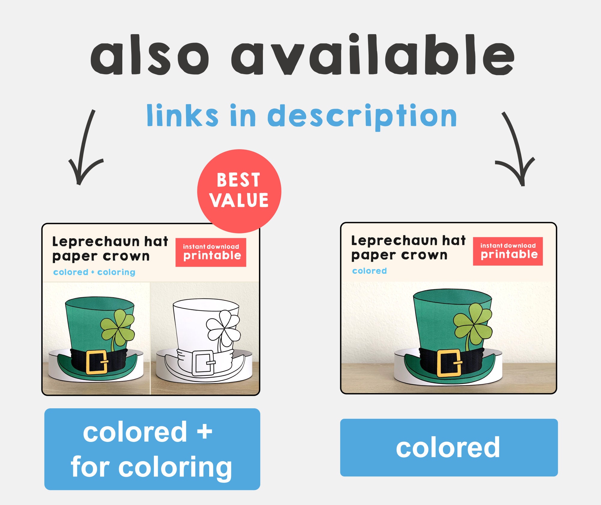 Leprechaun Hat Paper Crown Headband St Patrick's Day Party Coloring ...
