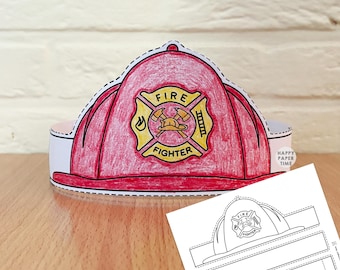 Firefighter helmet Paper Crown Party Coloring Printable Kids Craft Fireman Costume Birthday Printable Favor Costume DIY - Instant Download