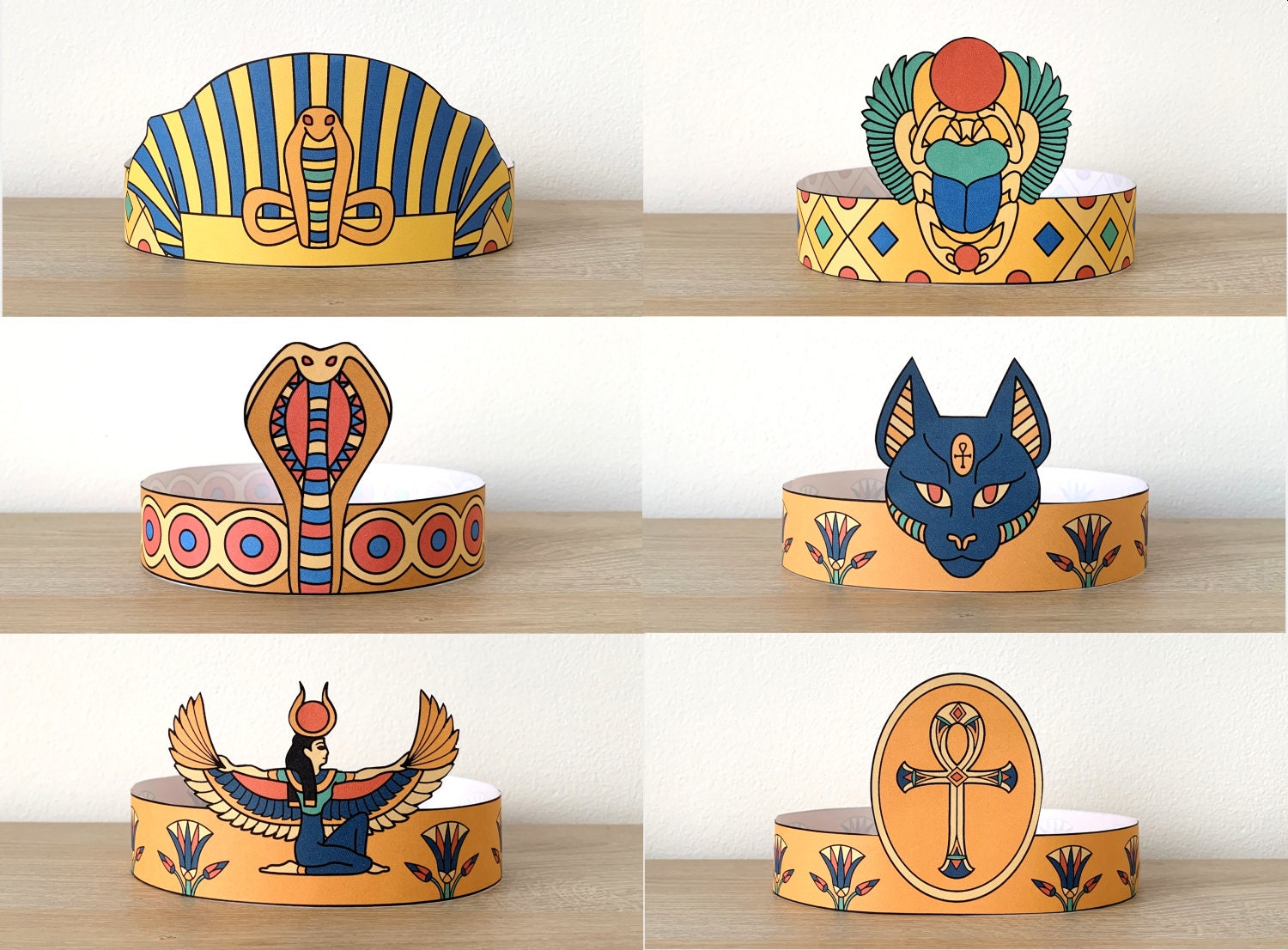 ancient-egypt-paper-crowns-pharaoh-cobra-cleopatra-isis-scarab-cat-ankh-printable-kids-craft-birthday-party-favor-costume-diy-download-etsy