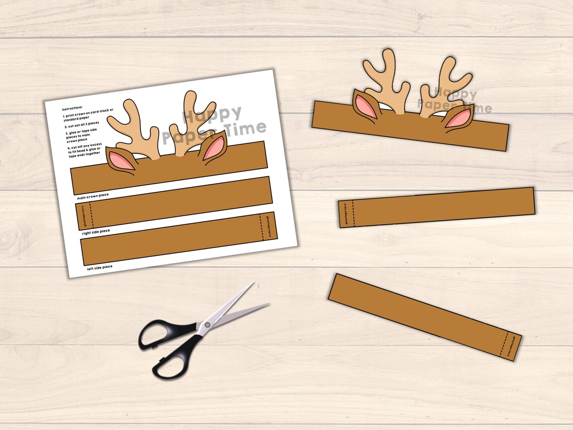 Reindeer Paper Crown Hat Christmas Winter Holiday Party Coloring ...