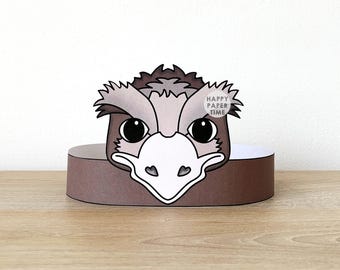 Corona de papel de emú para colorear, imprimir y manualidades para niños, safari australiano, decoración de cumpleaños, recuerdo, PDF, disfraz, bricolaje - Descarga instantánea