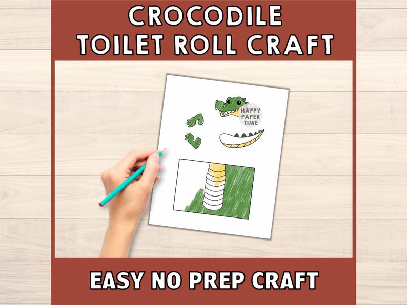 Crocodile Toilet Paper Roll Craft Australian Animal Party Coloring Printable Decoration Kids Play Cut out Glue DIY - Instant Download image 3