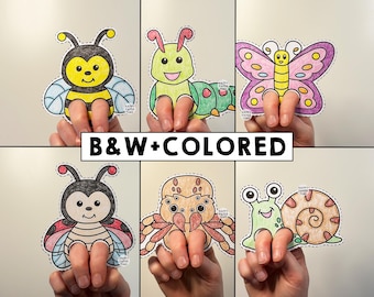 Bugs insects paper craft printable Finger Puppet Template Kids Craft Animal Birthday Party Kids Coloring Puppet Play Printable - Download