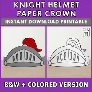 Ritter Papier Helm Krone Vorlage Fantasy Party Stirnband Färbung Printable Kids Craft Birthday Favor pdf für DIY - Instant Download