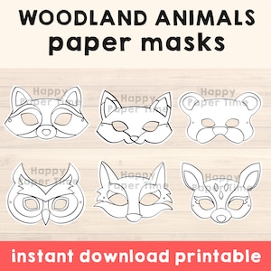 Maschera di volpe, Maschera di lupo, Maschere di animali, Maschere stampabili per feste di animali - Creature del bosco - Attività per bambini - Festa stampabile - Download istantaneo