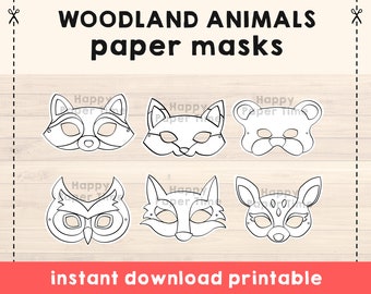 Fox Mask, Wolf Mask, Animal Masks, Animal Party Printable Masks - Woodland Creatures - Kids Activity - Party Printable - Instant Download