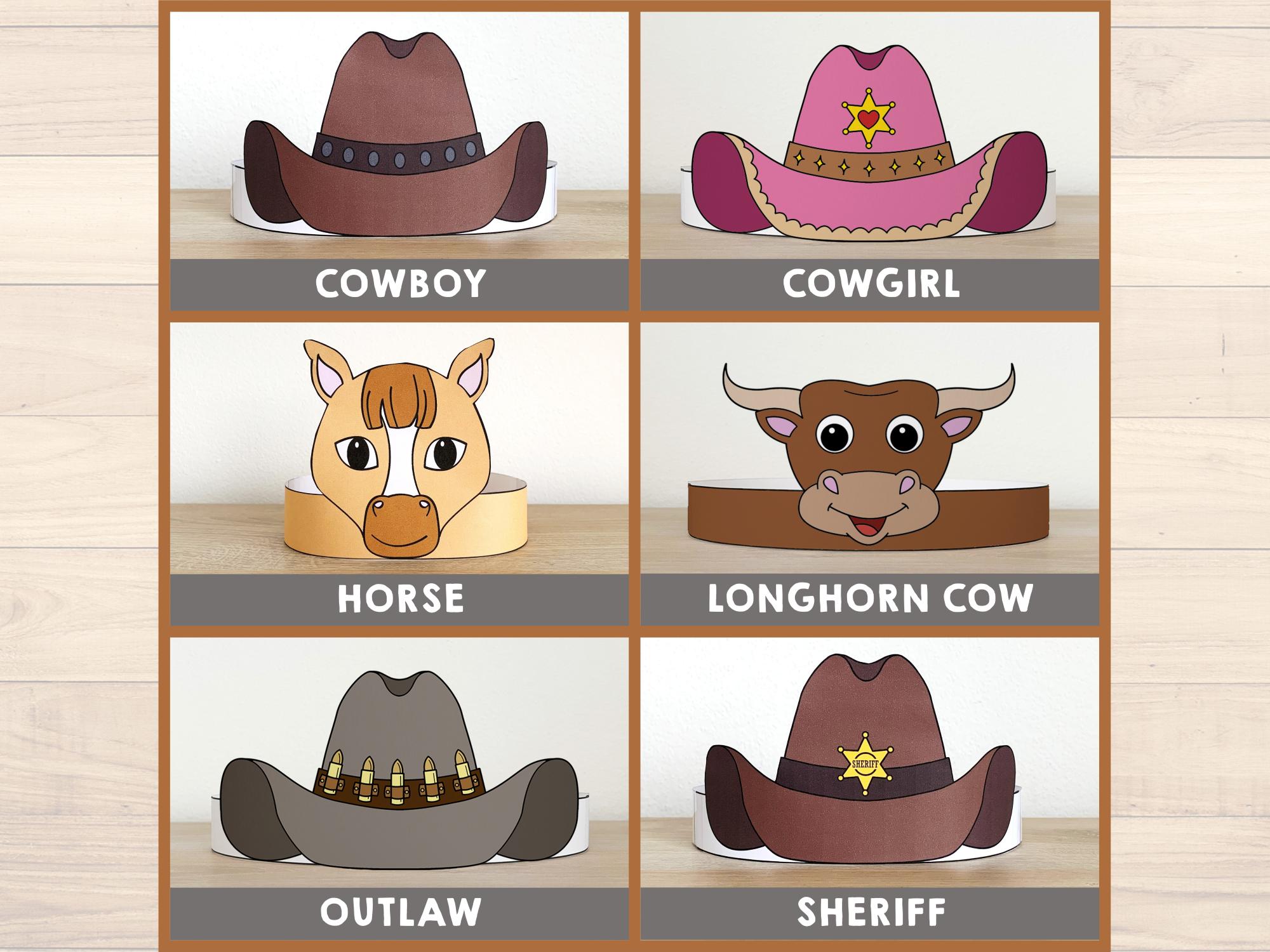 Wild West Paper Crown Headband Cowboy Sheriff Cowgirl Party Activity ...