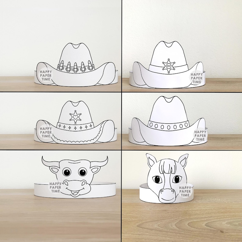 Wild West Paper Crown Hat Headband Coloring Cowboy Sheriff Cowgirl ...