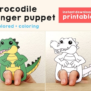 Crocodile paper craft printable Australian animal Finger Puppet Kids Craft Birthday Party Kids Coloring Puppet - Instant Download