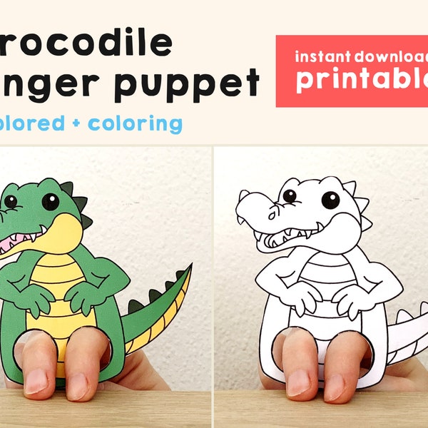 Krokodil Papier Handwerk druckbare australische Tier Fingerpuppe Kinder Basteln Geburtstag Party Kinder Ausmalpuppe - Instant Download